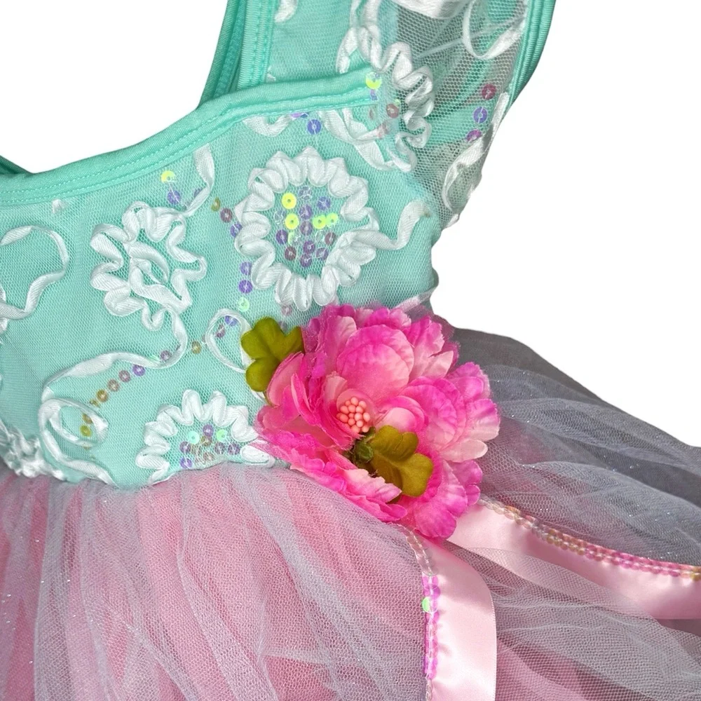 Curtain Call Floral Ballet Tutu Dance Costume Pink Green Child Small CSM